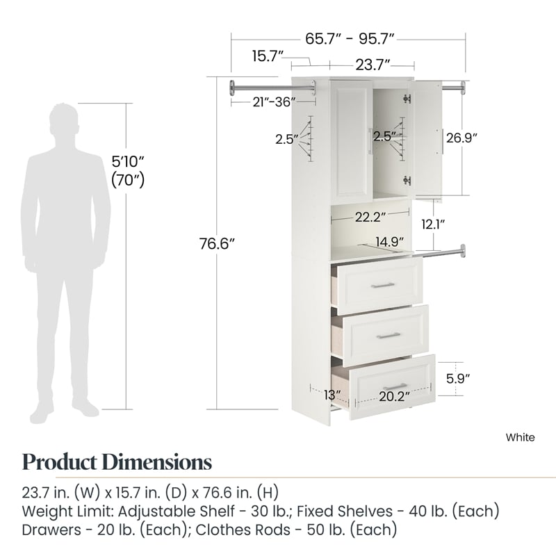 Systembuild Evolution Nevaeh Ridge 3 Drawer Closet Storage in White