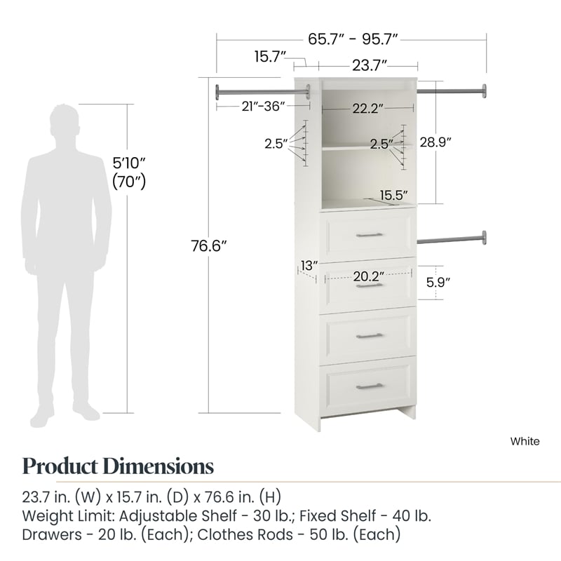 Evolution Nevaeh Ridge 4 Drawer Closet Storage in White