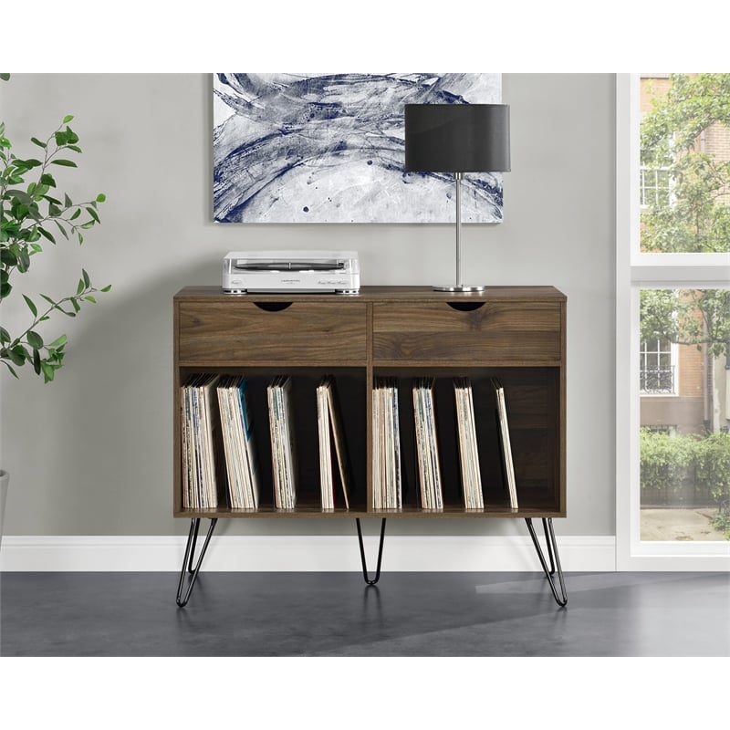 Novogratz Concord Turntable Stand with Drawers in Walnut