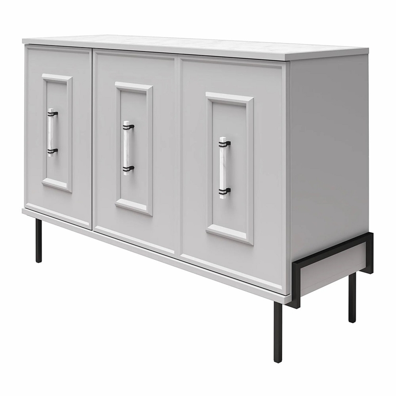 CosmoLiving by Cosmopolitan Liberty 3 Door Accent Cabinet Dove Gray w/Marble Top