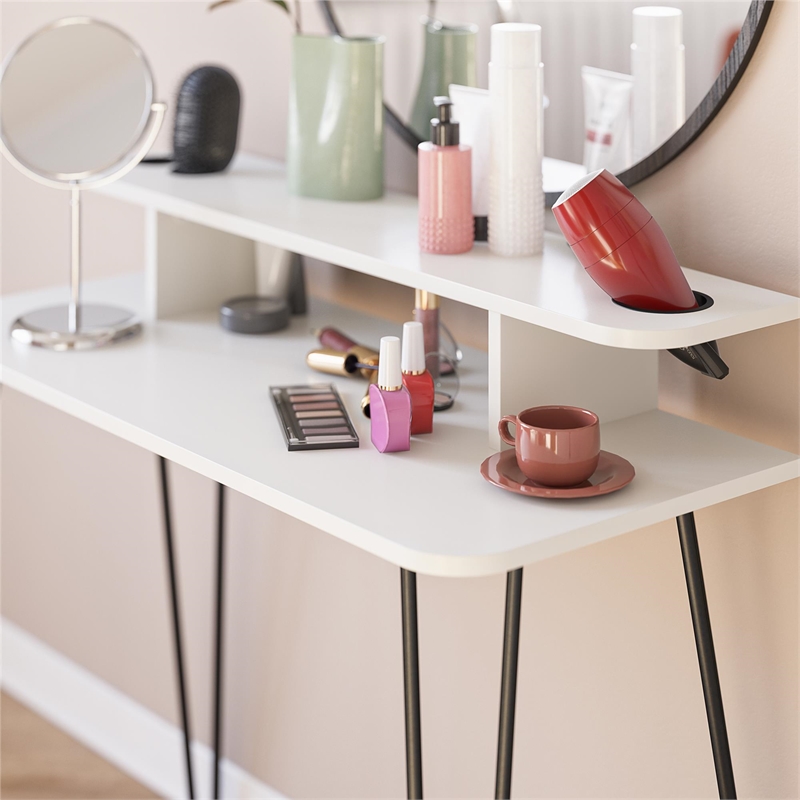 Novogratz Kimberly At Home Engineered Wood Vanity with Hairpin Legs in White