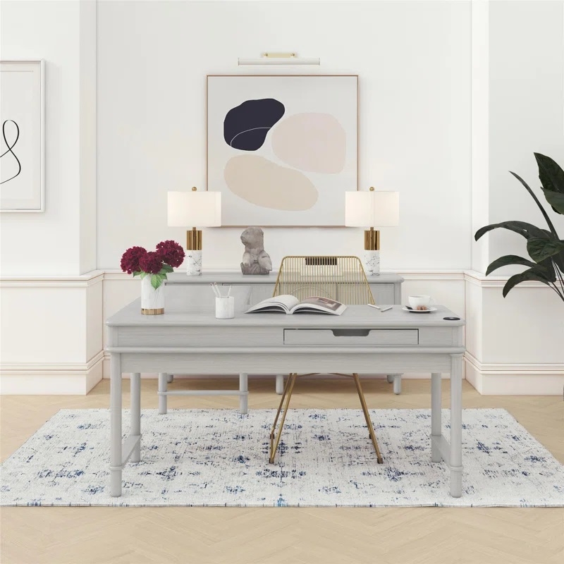 CosmoLiving by Cosmopolitan Selena Lift-Top L-Shape Computer Desk - Rustic White