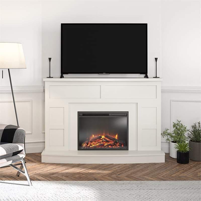 Ameriwood Home Barrow Creek Mantel with Fireplace in White