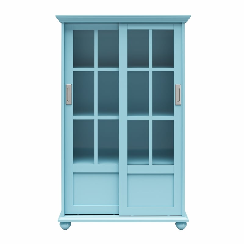 Ameriwood Home Aaron Lane Bookcase with Sliding Glass Doors in Pale Blue