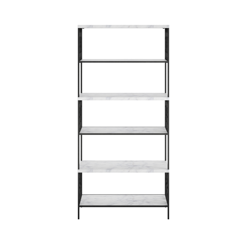 CosmoLiving by Cosmopolitan Ella 5 Shelf Bookcase in White Faux Marble/Black
