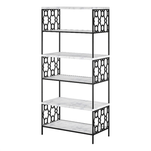 CosmoLiving by Cosmopolitan Ella 5 Shelf Bookcase in White Faux Marble/Black