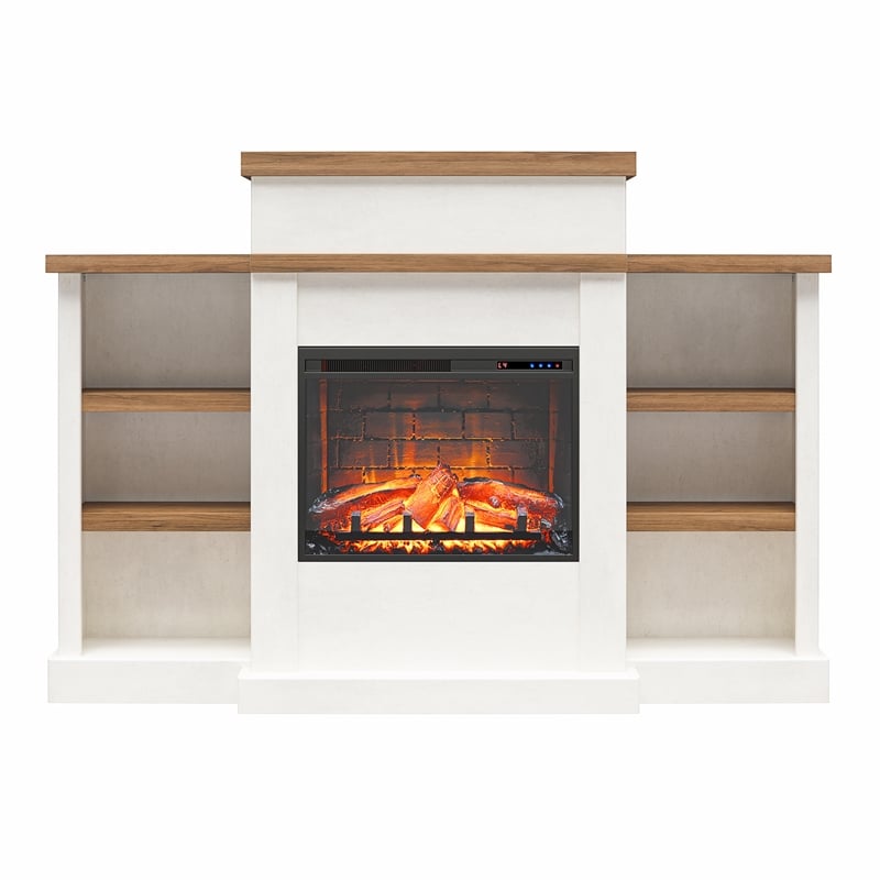 Ameriwood Home Gateswood Electric Fireplace Mantel & Bookcase - Plaster & Walnut