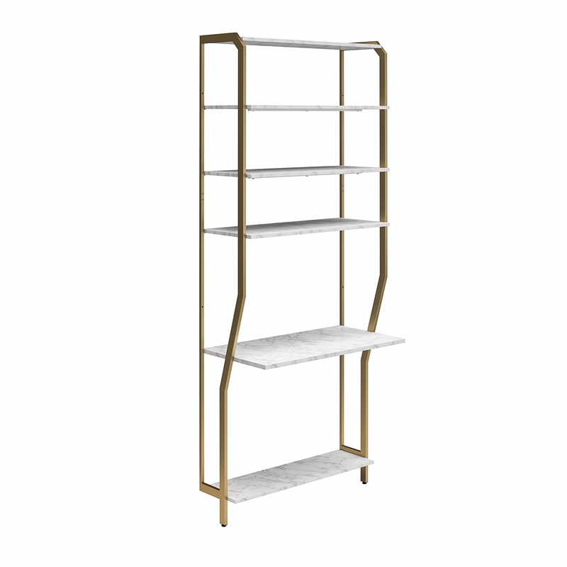 CosmoLiving by Cosmopolitan Gwyneth Closet Vanity in White Faux Marble & Bronze