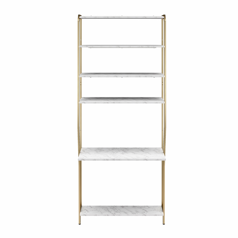 CosmoLiving by Cosmopolitan Gwyneth Closet Vanity in White Faux Marble & Bronze