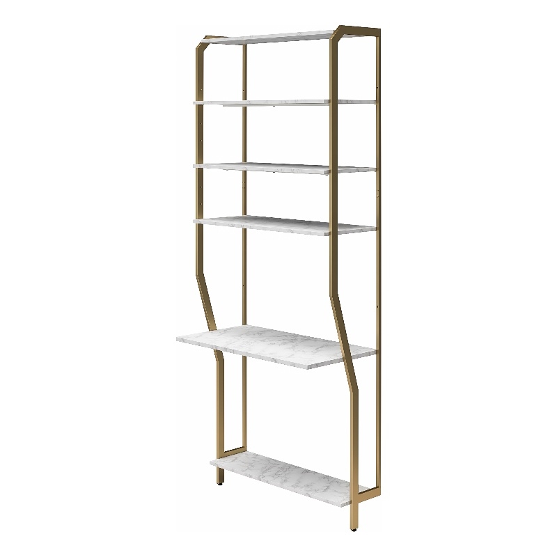 CosmoLiving by Cosmopolitan Gwyneth Closet Vanity in White Faux Marble & Bronze