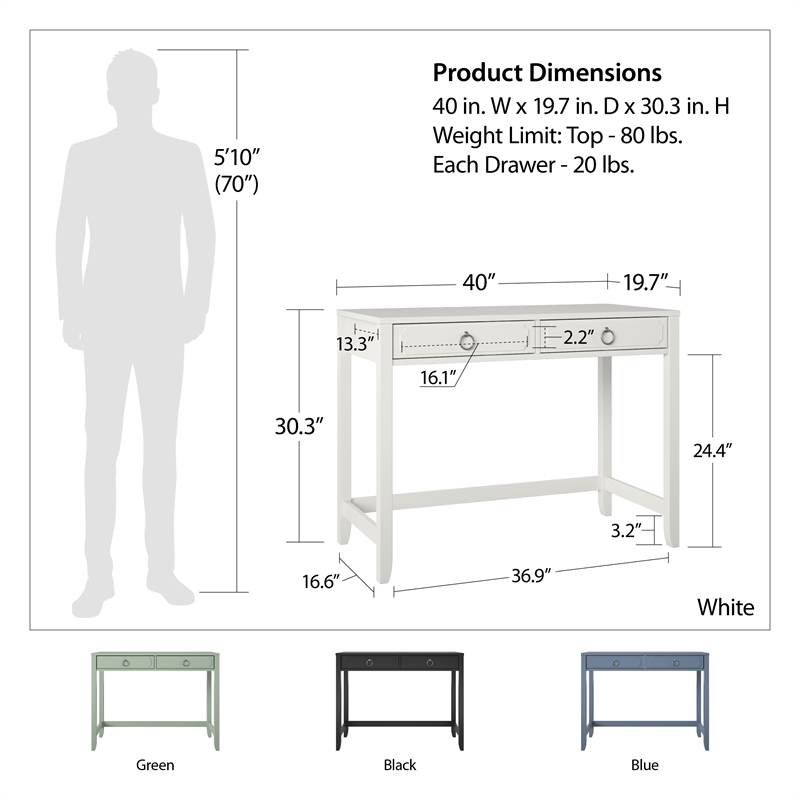 Novogratz Her Majesty 2 Drawer Writing Desk in Blue