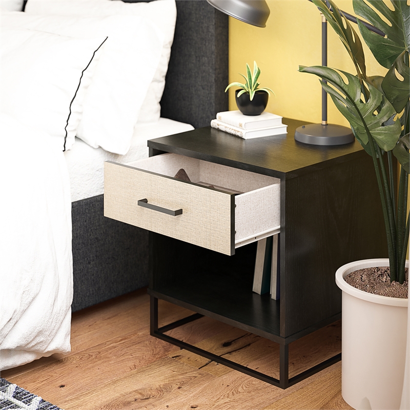Ameriwood Home Novogratz Kelly Engineered Wood Nightstand in Black Oak