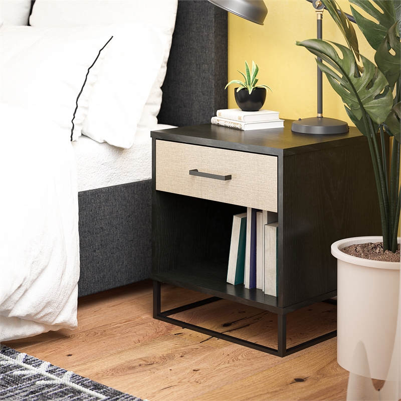 Ameriwood Home Novogratz Kelly Engineered Wood Nightstand in Black Oak