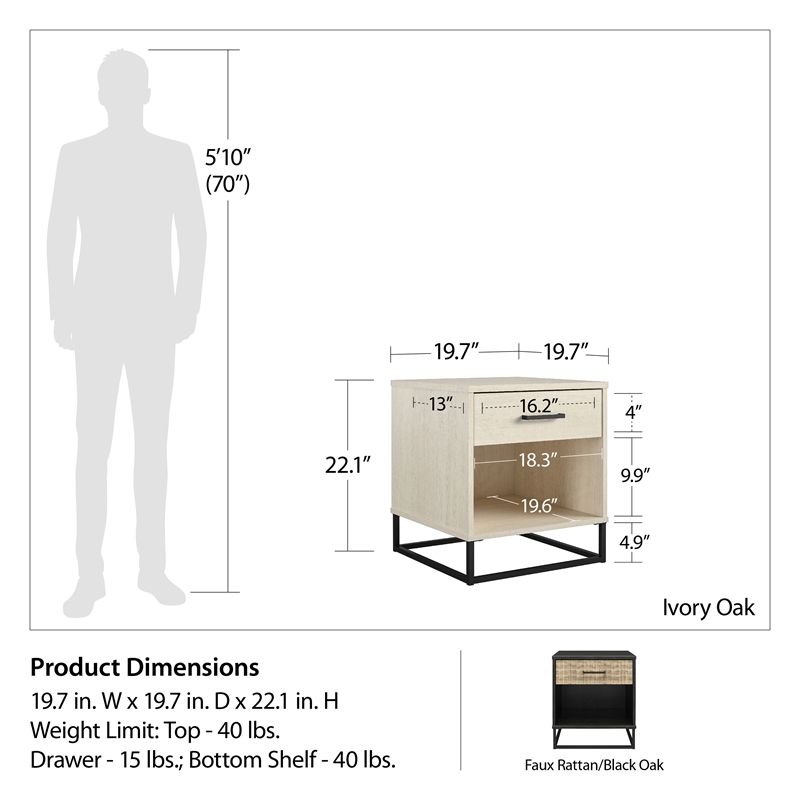 Ameriwood Home Novogratz Kelly Engineered Wood Nightstand in Black Oak