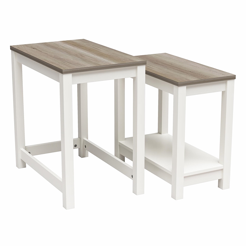 Ameriwood Home Chapel Hill Rustic Farmhouse 2 Nesting Tables - White w/Brown Oak
