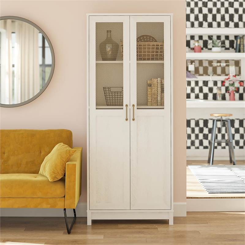 Mr.Kate Tess 2-Door Wide Storage Cabinet w/ Modular Storage Options - Ivory Oak