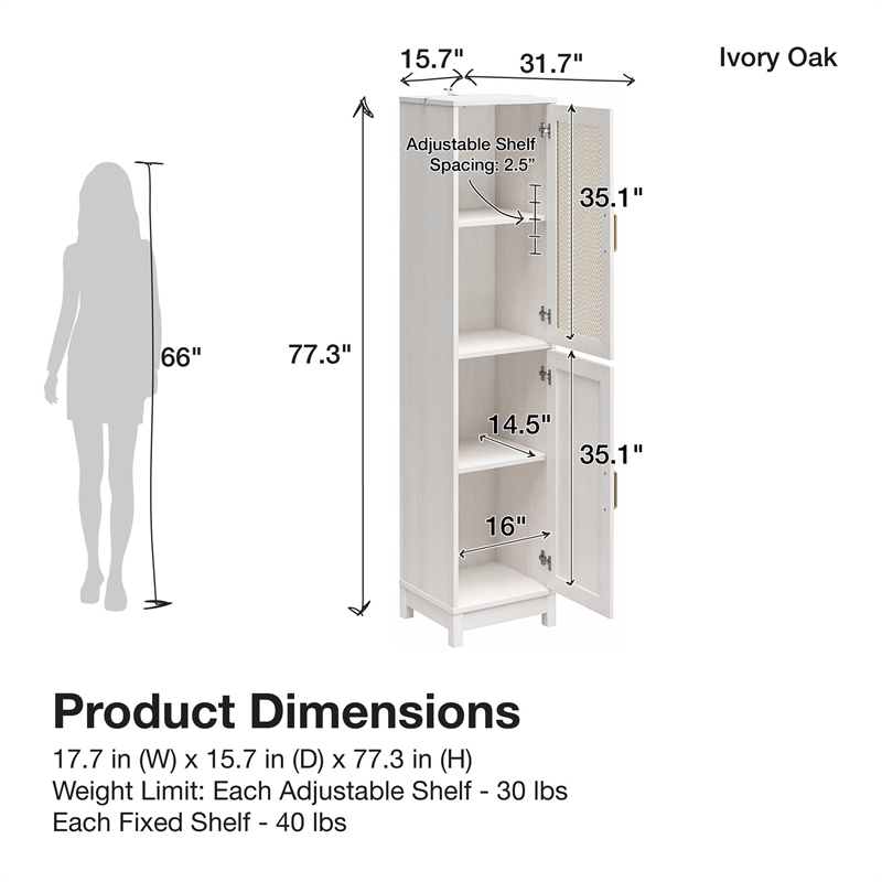 Mr.Kate Tess 2-Door Storage Cabinet w/Modular Storage Options - Ivory Oak