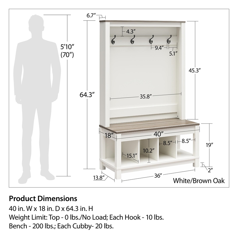 Ameriwood Home Chapel Hill Rustic Farmhouse Entryway Tree - White w/Brown Oak