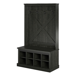 Ameriwood Home Knox County Entryway Bench Hall Tree w/Shoe Storage in Black Oak