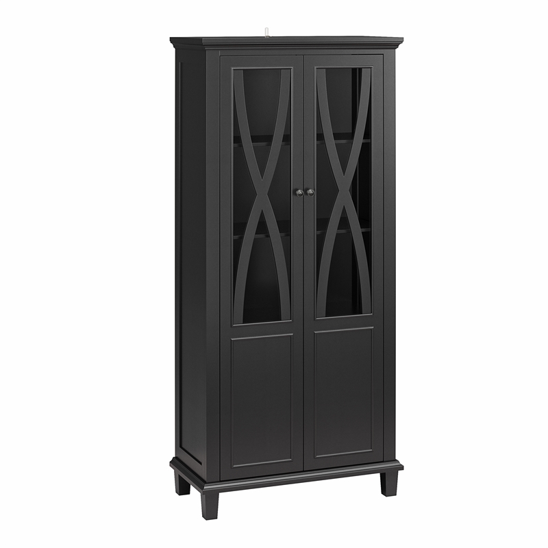 Ameriwood Home Ellington Tall Accent Cabinet with Glass Doors in Black