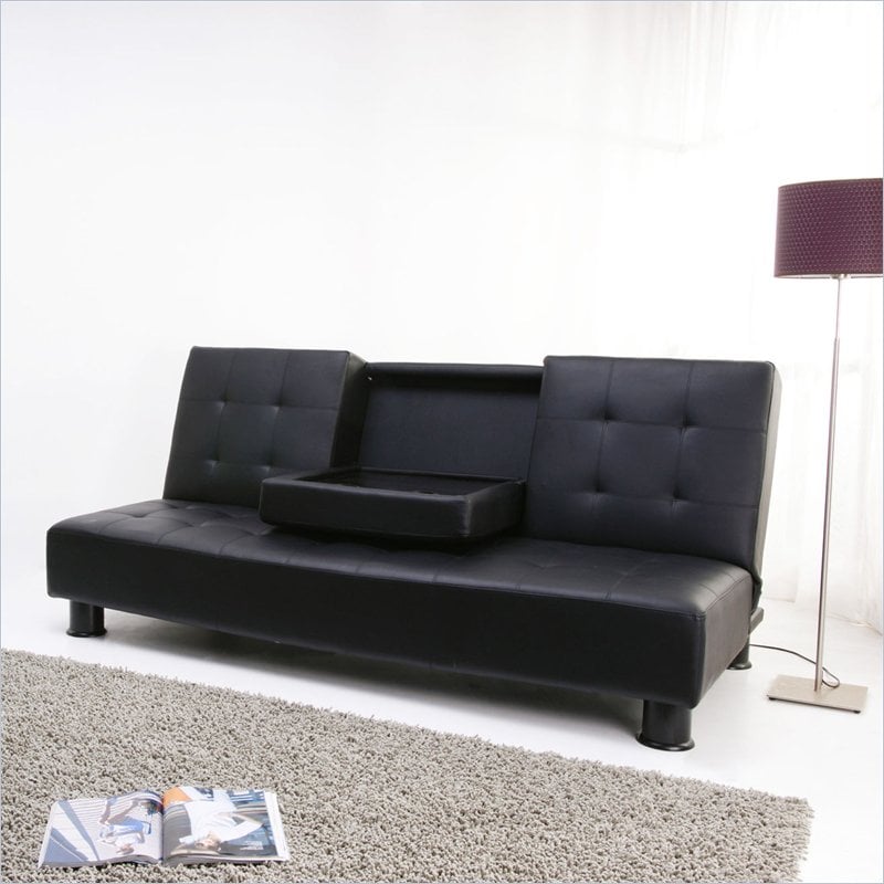   Julia Faux Leather w/Cupholder Black Futon 029986317117  