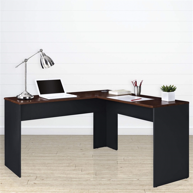Ameriwood Home The Works L-Shaped Desk in Cherry and Gray
