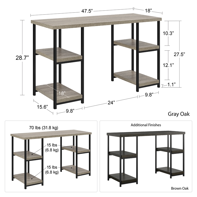 Altra Furniture Elmwood Double Pedestal Computer Desk in Distressed Gray Oak