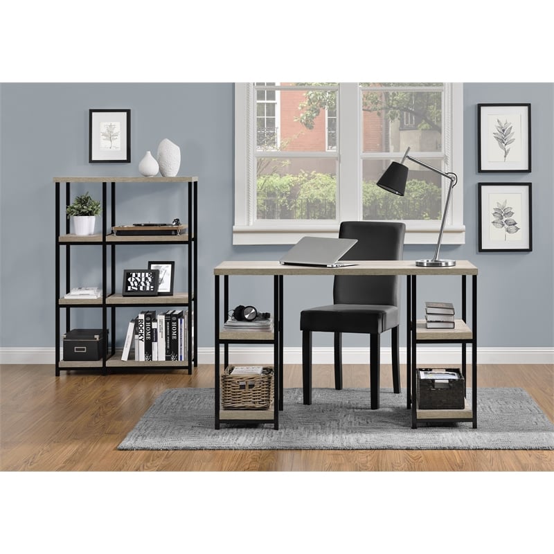Altra Furniture Elmwood Double Pedestal Computer Desk in Distressed Gray Oak