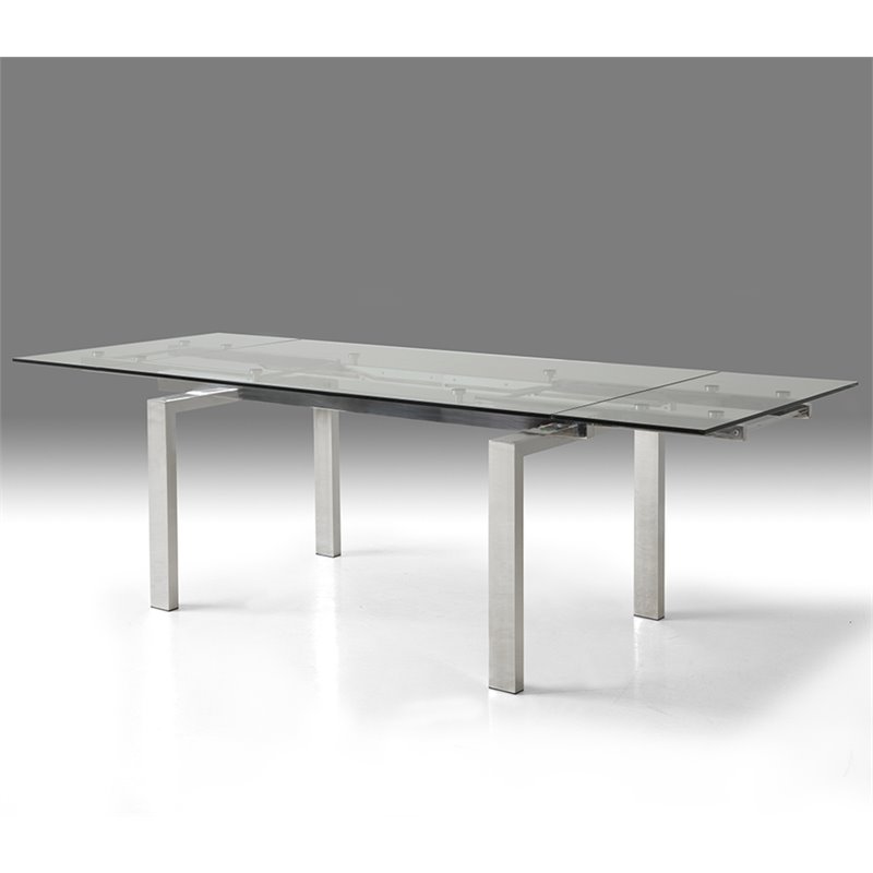 Mobital Cantro Extendable Glass Top Dining Table in Brushed Chrome