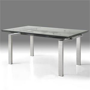 Mobital Cantro Extendable Glass Top Dining Table in Brushed Chrome