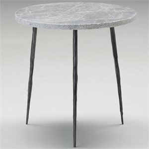 Mobital Kaii 16&quot Round Italian Marble Top End Table in Gray and Black