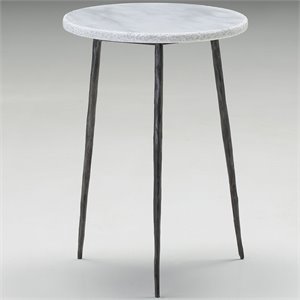 Mobital Kaii 20&quot Round Volakas Marble Top End Table in White and Black