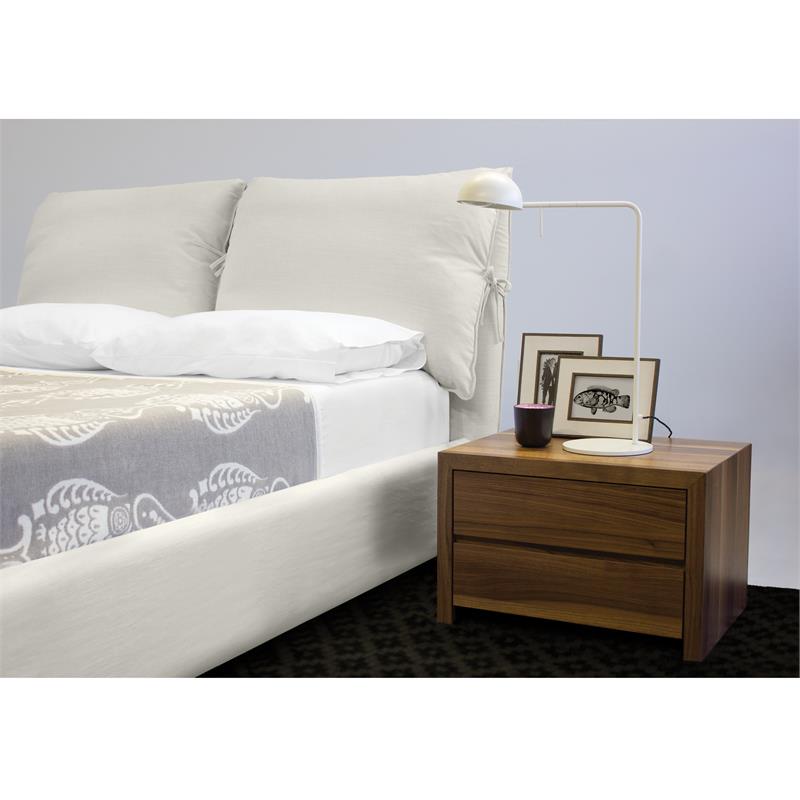 Mobital Plume Modern Linen Fabric Queen Bed with Two Pillows in Cream Linen