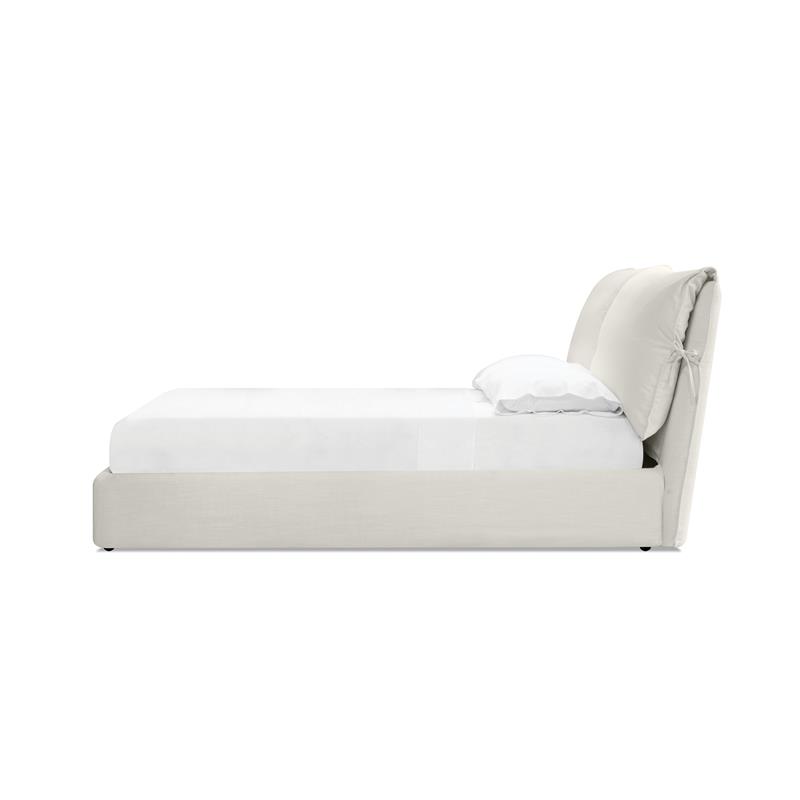 Mobital Plume Modern Linen Fabric Queen Bed with Two Pillows in Cream Linen