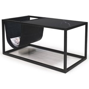 Mobital Reception 32&quot Modern Marble and Leather Magazine Rack in Black