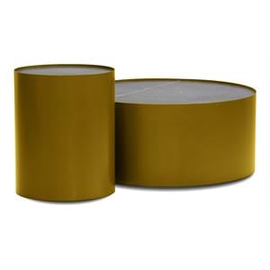 Mobital Auro Modern Marble Top End Table with Brass Base in Black