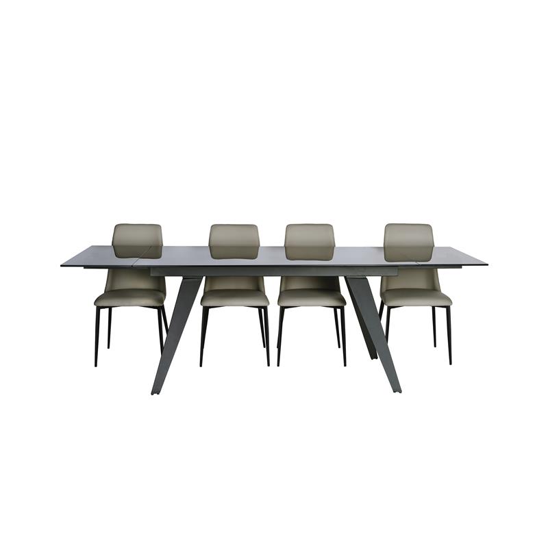 Mobital Noire Modern Tempered Glass Extending Dining Table in Smoked Gray