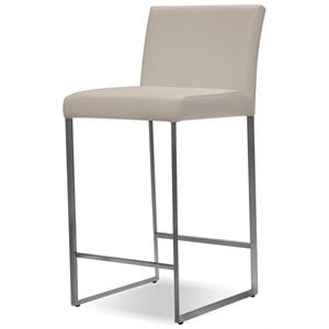 Mobital Tate 26&quot Modern Leather Counter Stool with Stainless Steel in Pewter