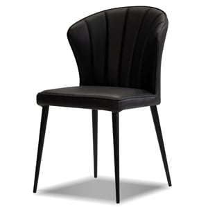 Mobital Ariel Dining Chair Black Leather- Black  Legs Set Of 2