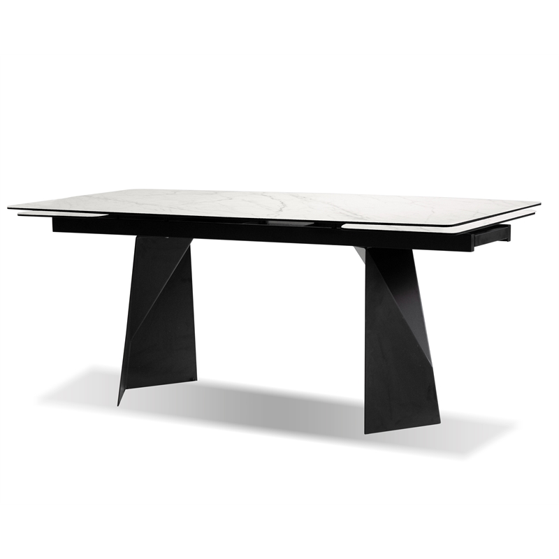 Mobital Prism Ext. Dining Table Carrera White Ceramic on Glass- Black