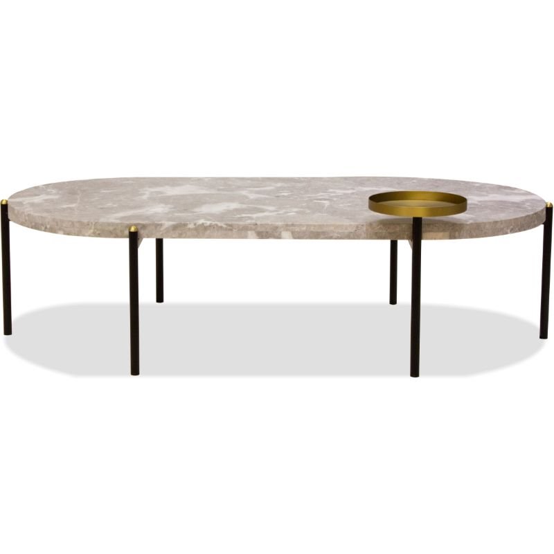 Mobital Velodrome Modern Genuine Marble Coffee Table in Gray Top and Black Legs