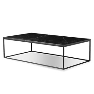 Mobital Onix Modern Rectangule Coffee Table in Black Marble and Black Legs