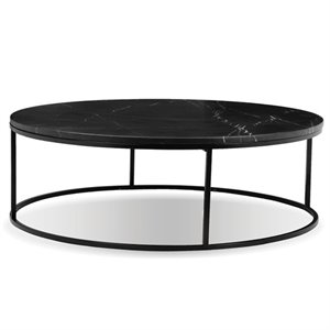 Mobital Onix 39&quot Modern Round Coffee Table in Black Marble and Black Steel Frame
