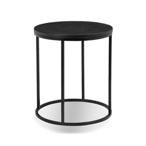 Mobital Onix 21&quot Modern Round End Table in Black Marble and Black Steel Frame