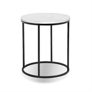 Mobital Onix 21&quot Round End Table in White Marble and Black Steel Frame