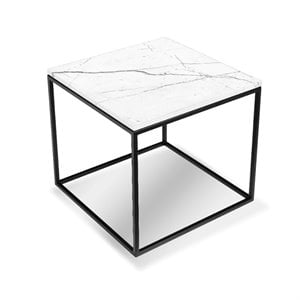 Mobital Onix 19&quot Modern Square End Table in White Marble and Black Steel Frame