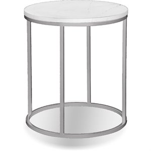 Mobital Onix 21&quot Modern Round End Table in White Marble and Steel Base