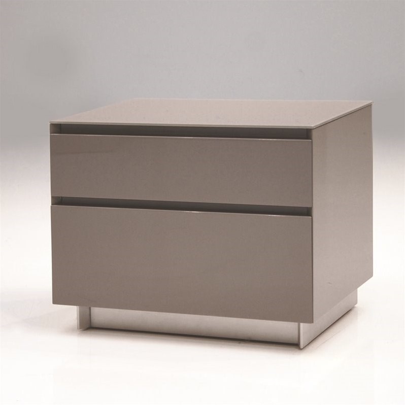 Mobital Savvy 2 Drawer Glass Top Nightstand in High Gloss Gray
