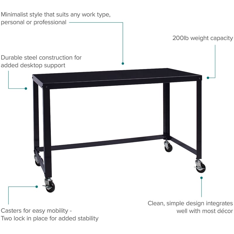 Hirsh Ready-to-assemble 48-inch Wide Mobile Metal Desk Black