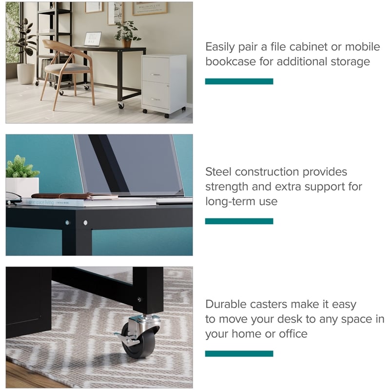 Hirsh Ready-to-assemble 48-inch Wide Mobile Metal Desk Black